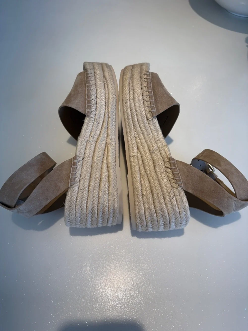 Vince Tan Suede Espadrille Wedge Sandals